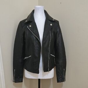 Womens Barneys Origianls Black Leather Biker Moto Jacket sz Small 4